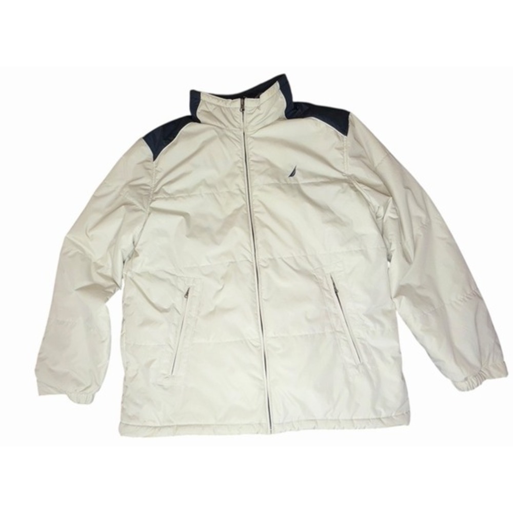 Nautica Winter Men's Size L ARGE Coat White And Blue With Zipper and Pockets